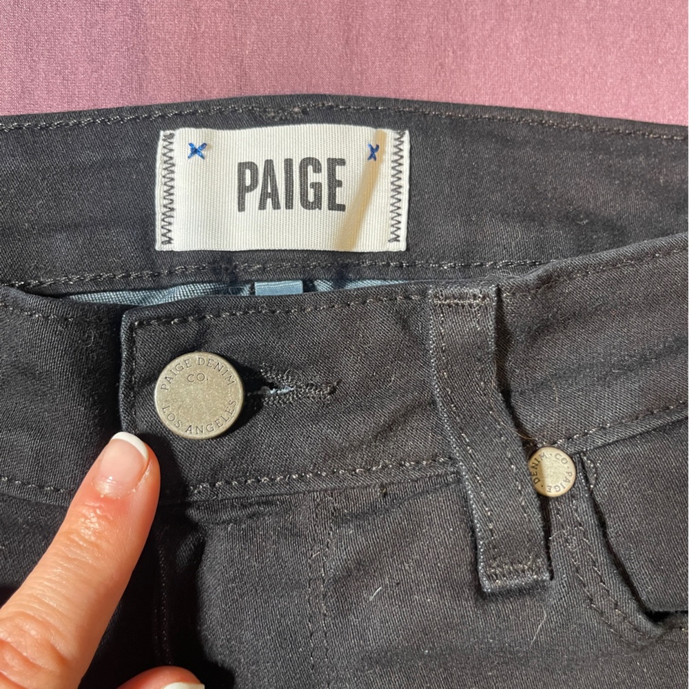Paige Peg Skinny - Black Skinny Jeans Raw Hem - Size 25 - Picture 7 of 8